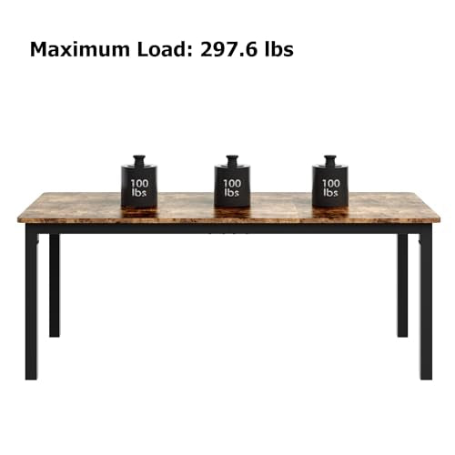dainslef 71 Inch Industrial Dining Table, Large Rectangle Kitchen Table with Metal Legs, Round Corners, Wooden Conference Tables Writing Desk for Dining Room, Living Room, Retro Brown dainslef