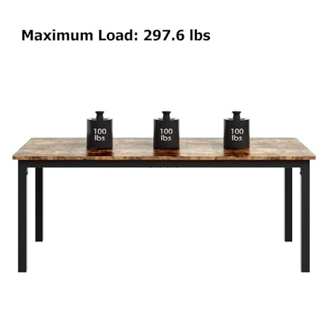 dainslef 71 Inch Industrial Dining Table, Large Rectangle Kitchen Table with Metal Legs, Round Corners, Wooden Conference Tables Writing Desk for Dining Room, Living Room, Retro Brown dainslef