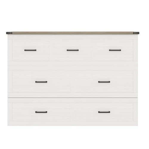 Ball & Cast Murphy Bed Queen Size,Hideaway Wall Cabinet Bed with Charging Station and 1 Large Storage Drawer,Multi-Functional Foldable Platform Beds Frame,can be Folded,for Apartment,Bedroom,White Ball & Cast