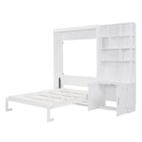 MERITLINE Full Murphy Bed with Cabinet and Storage Shelves, Wood Hideaway Murphy Wall Bed with Storage Bookcase for Adults (White,Full) MERITLINE