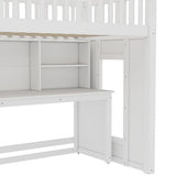Bellemave Twin Size Low Loft Bed with Movable Desk & Storage Shelves, Kids Twin Loft Bed Frame with Storage Stairs & Hanger, White Bellemave