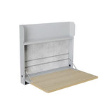 Vari Hide-Away Wall Mounted Floating Desk - 32” Foldable Murphy-Style Desk for Bedroom, Dorm, Apartment + Cable Ports, Bungee Storage, Shelf, 100 Lb Capacity + Simple Assembly (Dove Grey/Light Wood) Vari