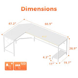 Mericonia 66 inch Large Corner Gaming Desk, Simple L Shaped Desk with CPU Stand & Hooks, Computer Desk for Home, Bedroom & Office Workspace, White Mericonia