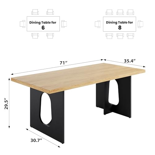 71" Long Dining Table for 6-10 People - Kitchen Table with Extra Thickened Tabletop & Heavy Duty Base Legs, Modern Rectangular Dinner Table for Kitchen, Conference Room, Home, Natural + Black Garvee