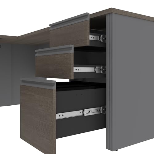 Bestar Prestige + 72W U-Shaped Executive Desk with Pedestal in bark Grey & Slate Bestar