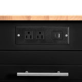 Ball & Cast Fluted Kitchen Island with Trash Can Storage Cabinet,Power Outlet,Internal Storage Rack,Rolling Kitchen Islands On 5 Wheels W/3 Drawers & 3 Open Side Racks for 10 Gallon Garbage Bin,Black Ball & Cast