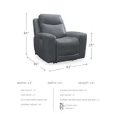 Signature Design by Ashley Mindanao Contemporary Leather Match Upholstered Power Recliner with Adjustable Headrest, Gray Signature Design by Ashley