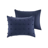 Intelligent Design Duvet Set 100% Cotton Jacquard, Tufts Accent, Shabby Chic All Season Cover for Comforter, Matching Shams, Decorative Pillows, Full/Queen (88 in x 92 in), Navy 7 Piece Intelligent Design