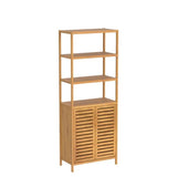 HIFIT Bamboo Tall Storage Cabinet with 2 Doors and 3 Tiers for Bathroom and Home Organisation HIFIT