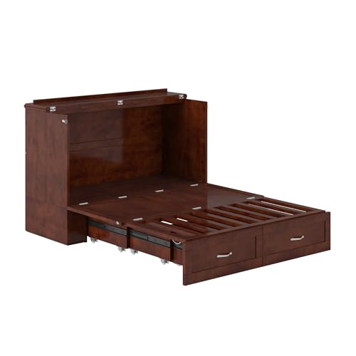 AFI Hamilton Full Murphy Bed Chest with Mattress, Storage, and Built-in Charger in Walnut AFI
