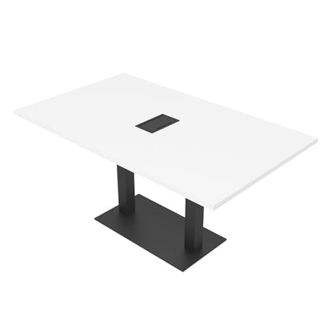 SKUTCHI DESIGNS INC. 6 Person Rectangle Conference Table with Matte Black Square Metal Base | Harmony Series Meeting Tables for Offices, Training Rooms, and Homes | White - 6' SKUTCHI DESIGNS INC.