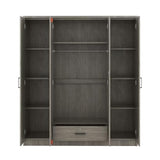 BIADNBZ Wardrobe Closet with Drawer, Hanging Rail and 4 Doors, Wooden Storage Clothes Cabinet w/Shelves for Bedroom Guest Room, 59.2" L x 19.2" W x 67.9" H, Gray BIADNBZ