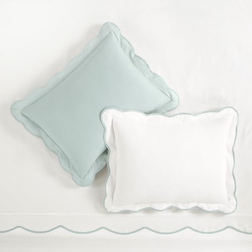 Lush Decor Coastal Chic Scalloped Edge Cotton Duvet Cover Set, 3 Piece Set, Full/Queen, Blue & White - Queen Bedding Set - White Duvet Cover Queen - Coastal Decor Lush Decor