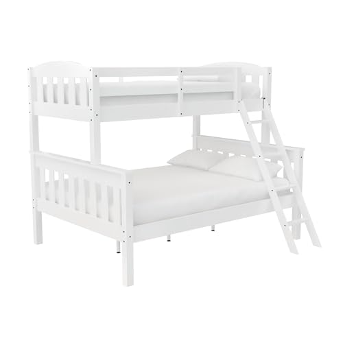 DHP Airlie Twin over Full Bunk Bed, White, Wood Construction, Converts to Twin/Full, 4-Step Ladder, Guard Rails DHP