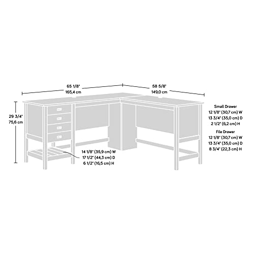 Sauder Cottage Road L-Desk, L: 65.12" x W: 58.66" x H: 29.76", Mystic Oak finish - WoodArtSupply