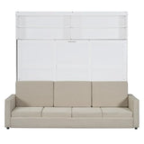LZ LEISURE ZONE Queen Size Murphy Bed, Wooden Queen Murphy Bed with Sofa, Cushion and Shelves, White LZ LEISURE ZONE