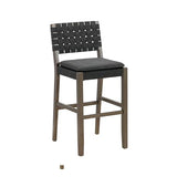Nathan James Cohen Mid-Century Modern 29 in. Wood Bar Stool, Upholstered Faux Leather Bar Height Stool with Solid Wood Frame, Black Nathan James