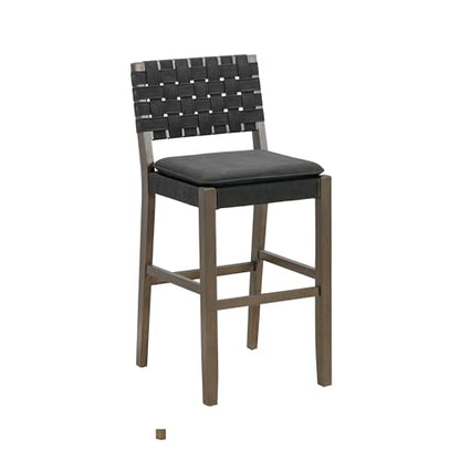 Nathan James Cohen Mid-Century Modern 29 in. Wood Bar Stool, Upholstered Faux Leather Bar Height Stool with Solid Wood Frame, Black - WoodArtSupply