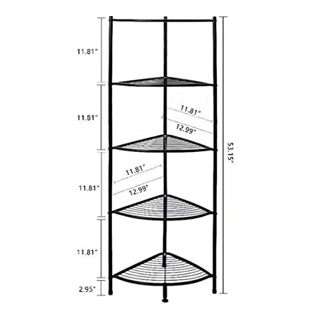 Kimzda 5-Tier Corner Shelf Stand Metal Wire Corner Shelving Display Unit Storage Furniture Multipurpose Space Saving Storage Rack for Living Room, Office, Kitchen, Black KIMZDA