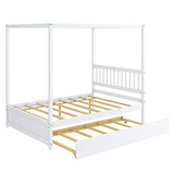Giantex White Canopy Bed with Trundle - Stylish Solid Wood Full Size Frame for Kids Giantex