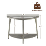 COSIEST 2-Tier Glass Console Table, Semi-Circular MDF Entryway Table with Storage Shelf, Modern Wood Sofa Side Table for Bedroom Living Room Hallway, Antique Silver COSIEST