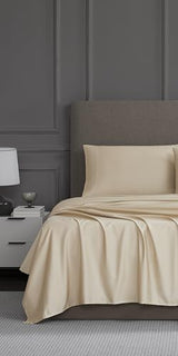 Linen Closet Queen Sheet Set – 4-Piece Cotton Blend, 1200 Thread Count Ultra Soft & Silky Sateen, Moisture Wicking, Wrinkle Resistant, Quick Dry, Deep Pocket up to 18", Durable & Easy Care, Beige Linen Closet
