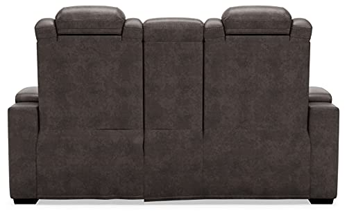 Signature Design by Ashley Hyllmont Power Reclining Loveseat with Center Console, Weathered Gray