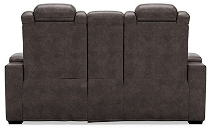 Signature Design by Ashley Hyllmont Power Reclining Loveseat with Center Console, Weathered Gray