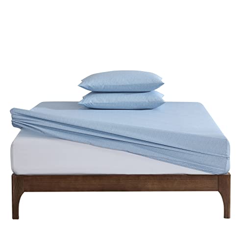 Nautica - Twin/Twin XL Bed Sheets, Cotton Percale Bedding Set with Matching Pillowcase, Crisp & Cool, Fully Elasticized, Dorm Essentials (Herringbone Coastal Blue) Nautica