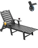 Carauci Lounge Chair Outdoor, HDPE Chaise Lounge with Wheels, 5-Position Adjustable Backrest & 2 Cup Holders Patio Lounge Chair, All-Weather Pool Sun Lounger for Poolside, Backyard, Black