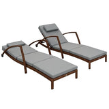 Outsunny Wicker Chaise Lounge Chair Outdoor Set of 2, 5-Position Adjustable Reclining Pool Lounge Chairs with Wheels, Rattan Outdoor Lounger with Cushion, Armrests for Poolside Beach Backyard, Gray