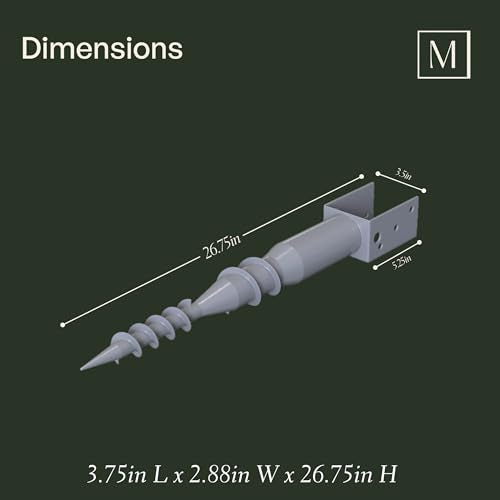 Mayne No Dig Ground Anchor - 3.75in x 2.88in x 26.75in - Includes Lag Bolts (5) & 20″ Rebar (1) - Galvanized Steel (580D) Mayne