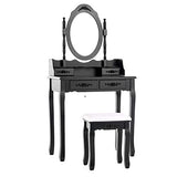 Mecor Vanity Table,Makeup Dressing Table with Oval Mirror,Bedroom Vanity Set w/Cushioned Stool 4 Drawers Women Girls Kids Black mecor