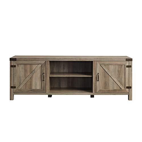 Walker Edison Georgetown Modern Farmhouse Double Barn Door Stand for TVs up to 80 Inches, 70 Inch, Grey Wash - WoodArtSupply