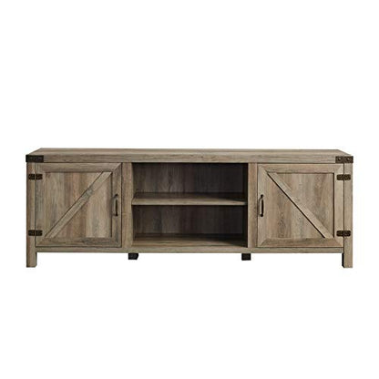 Walker Edison Georgetown Modern Farmhouse Double Barn Door Stand for TVs up to 80 Inches, 70 Inch, Grey Wash - WoodArtSupply