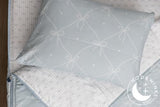 Beddy's Bow & Ribbon Themed Durable Zipper Bedding for Kids, Bed in a Bag, Baby Blue Comforter & White Pinstripe Sheets, Includes Pillowcase & Pillow Sham, Easy to Make & Wash Beddy's