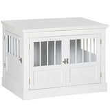 PawHut Dog Crate End Table with Triple Doors, Wooden Dog Crate Furniture Indoor Use, Puppy Crate with and Steel Tubes, for Small Dogs, White PawHut
