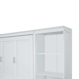 Ball & Cast Full Size Murphy Bed Wood Hideaway Cabinet Platform Bedframe with Desk and Bookshelf,Wall Chest w/Slat Support & Storage Racks,can be Folded,Space-Saving,for Small Room,Dorms,White Ball & Cast