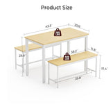 Tatub Dining Table Set for 4, 3-Piece Kitchen Table with 2 Benches, Space-Saving Dining Room Table Set for Breakfast Nook and Small Spaces, Original Tatub