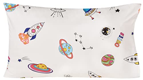 J-pinno Outer Space Planet Rocket Travel Adorable Twin 100% Cotton 3 Pieces Sheet Set for Kids Girls Children Flat Sheet + Fitted Sheet + Pillowcase Bedding Decoration Gift Set J-pinno