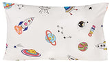 J-pinno Outer Space Planet Rocket Travel Adorable Twin 100% Cotton 3 Pieces Sheet Set for Kids Girls Children Flat Sheet + Fitted Sheet + Pillowcase Bedding Decoration Gift Set J-pinno