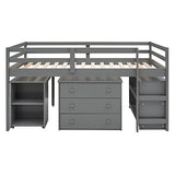 Harper & Bright Designs Kids Low Loft Bed with Rolling Desk and Storage Cabinet, Twin Size Wood Loft Bed Frame with Bookshelf (Grey, Twin) Harper & Bright Designs