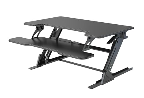 NSY Audio Standing Desk Converter 32 x 24 Inches - Height Adjustable Sit to Stand Riser with Keyboard Tray, Ergonomic Workstation for Home Office, Black NSY Audio