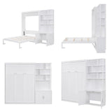 Merax 83.8" Tall Solid Wood Full Size Murphy Bed Cabinet with Multiple Storage Shelves and Cabinet, Foldable Hidden Platform Bedframe for Home, Bedroom, Small Room, Apartment Merax