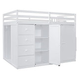 Ball & Cast Full Size Loft Bed with Storage Staircase & Safety Guardrail,Sturdy Wood Bedframe W/ 3 Cabinets & 4 Drawers,Built-in Wardrobes,Space Saving,for Boy Girl Kids Small Bedroom Dormitory,White Ball & Cast
