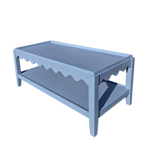 Carolina Chair & Table Scallop Coffee Table, Rectangular Mango Wood Side Table, Decorative Edge and Lower Shelf (Light Blue) Carolina Chair & Table