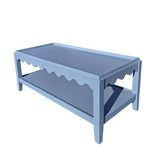 Carolina Chair & Table Scallop Coffee Table, Rectangular Mango Wood Side Table, Decorative Edge and Lower Shelf (Light Blue) Carolina Chair & Table