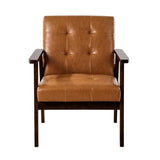 VEVOR Accent Chair, Mid Century Modern Armchair with Solid Wood Frame and Non-Slip Legs, Upholstered Leisure Chair with PU Leather and Soft Cushion, for Living Room, Bedroom, Office VEVOR
