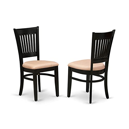 East West Furniture Vancouver Dining Linen Fabric Upholstered Wood Chairs, Set of 2, Black - WoodArtSupply