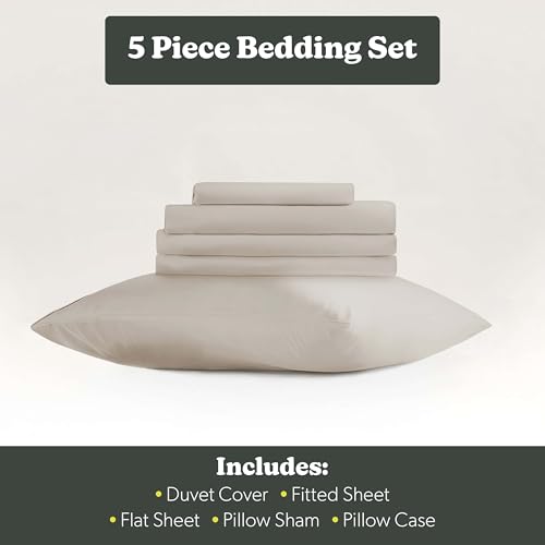 Hearth & Harbor Twin Size Duvet Cover & Bed Sheet Set Linen, 5 Piece Soft Double Brushed Twin/Twin XL Bedding Set, Includes Duvet Cover, Flat Sheet, Fitted Sheet, Pillowcases and Pillow Shams Hearth & Harbor